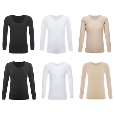 Mädchen Thermo Unterhemd Rundhals Langarm Shirts Top Thermounterwäsche Oberteile