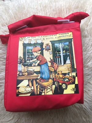 Mary Engelbreit Lunch Box Bag Tote Red Going A Journey Vintage Roll Top