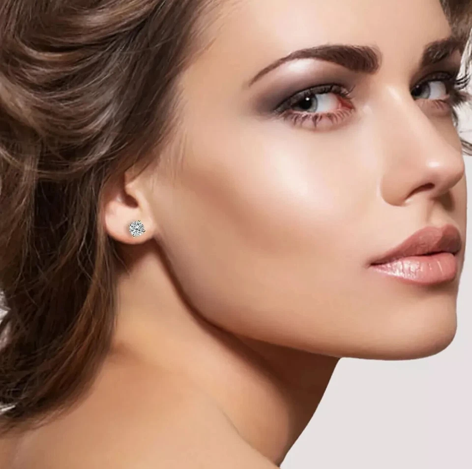 4.00 Ct Round Cut VVS1/D Lab Created Stud Earrings 14k White Gold 8mm Screw Back - Image 2 of 4