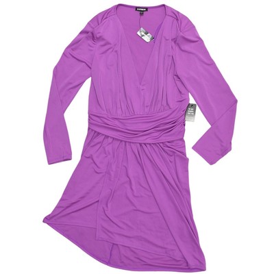 Express Purple Fit & Flare Dress, L, NWT, Knee-Length V Neck Shoulder Padding