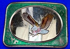 Large Hunting Diving Flying Patriotic American Eagle green colored belt buckle