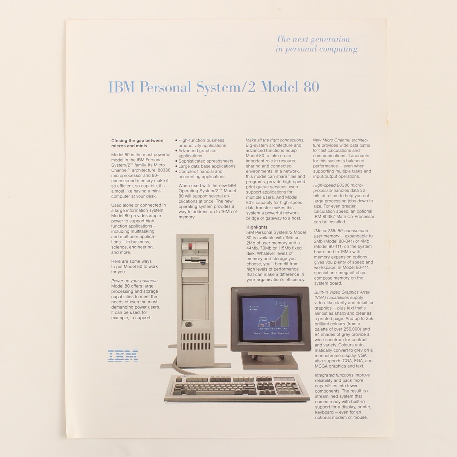 Vintage 1980’s IBM Personal System/2 Model 80 B2B Promotional A4 Print ...