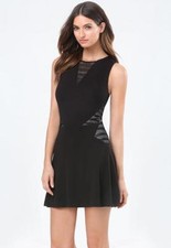 BEBE BLACK LINDSEY LACE TRIM DRESS NEW NWT $98 SMALL S 6