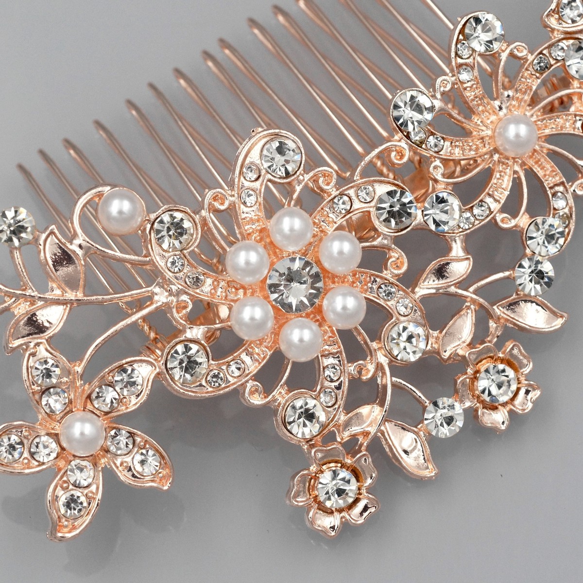 Henri Bendel rose gold hair comb with crystals NOS Rose gold Bridal hair comb with Ivory cream and white opal  main image 4