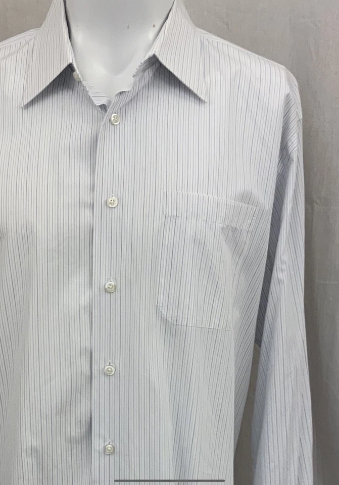 Camisa de Vestir John W Nordstrom 17 35 Blanco Azul Rayas 100% Algodón YGI O2-72 Foto 3 de 4
