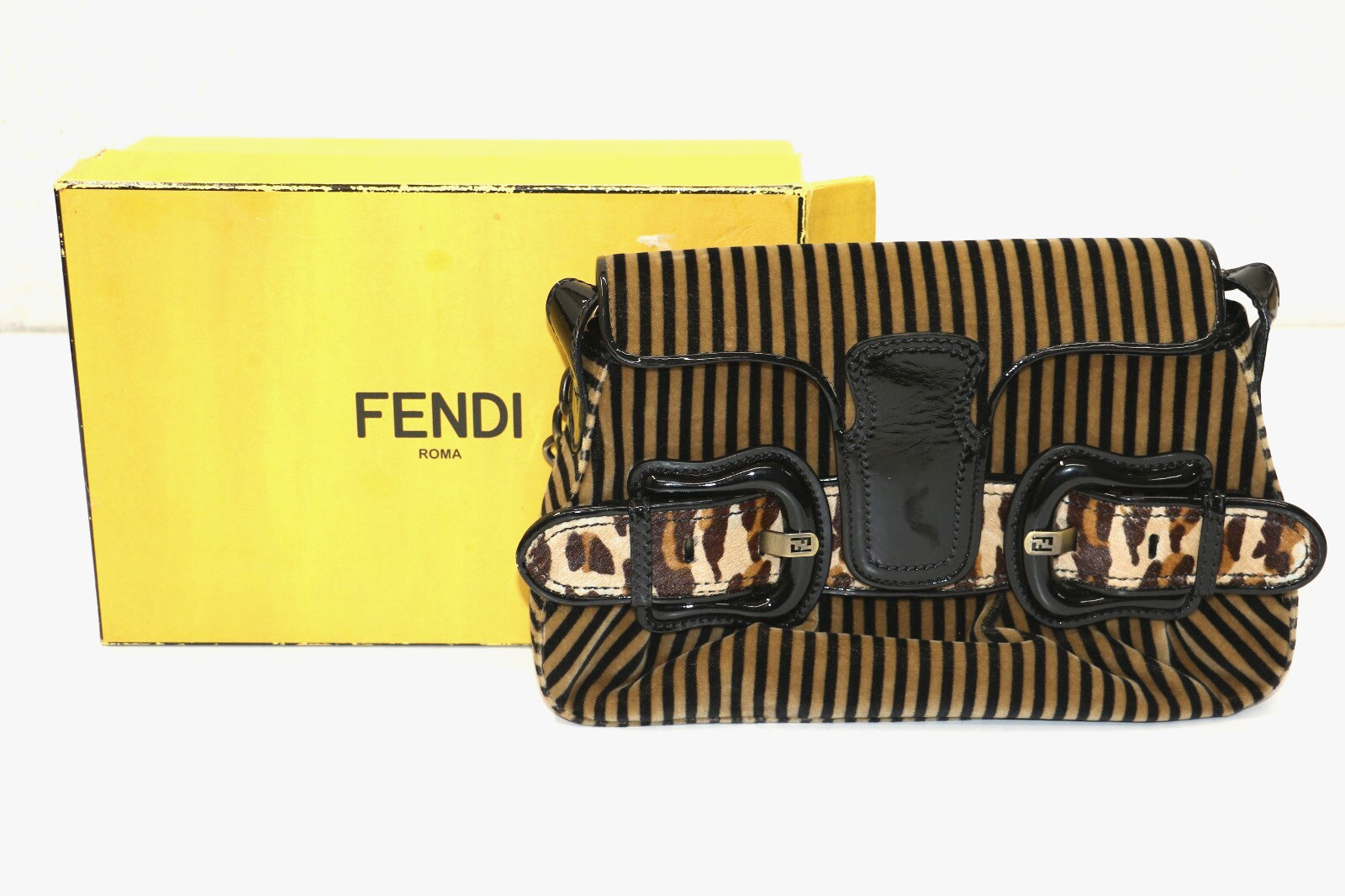 PONY Borsa a tracolla Fendi in pelo di cavallo a righe gialle e nere Marrone