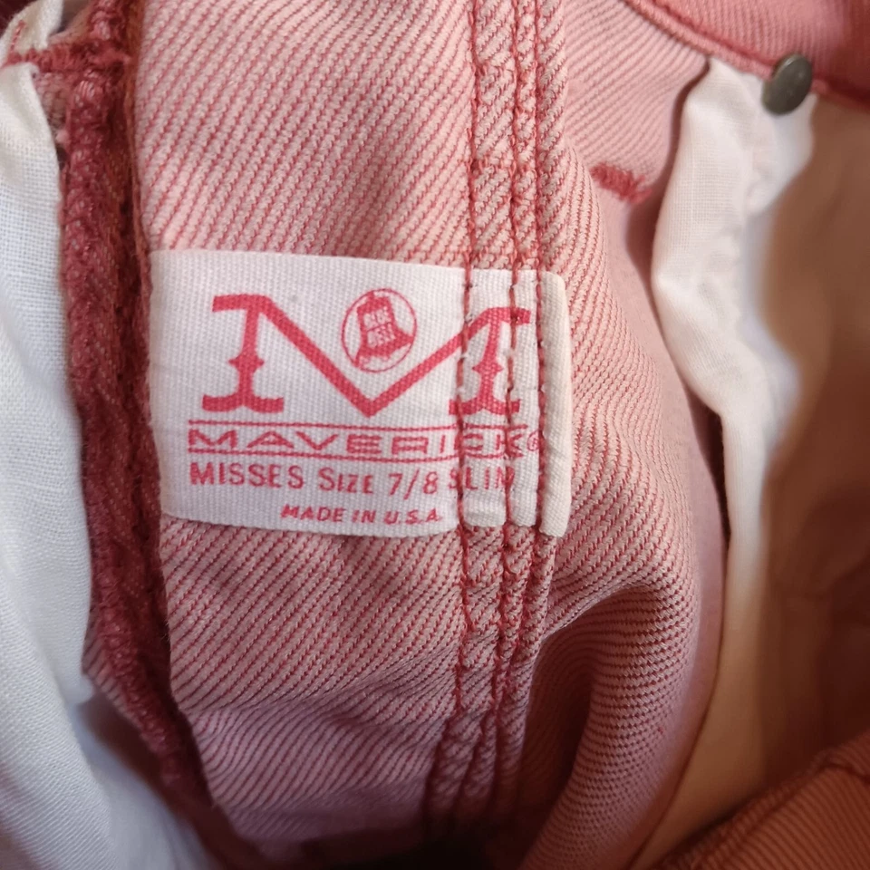 Pantalones Cortos Corte Cintura Alta Denim Rosa Maverick 22W De Colección Talla 7/8 Delgados EE. UU. 60s Foto 3 de 4