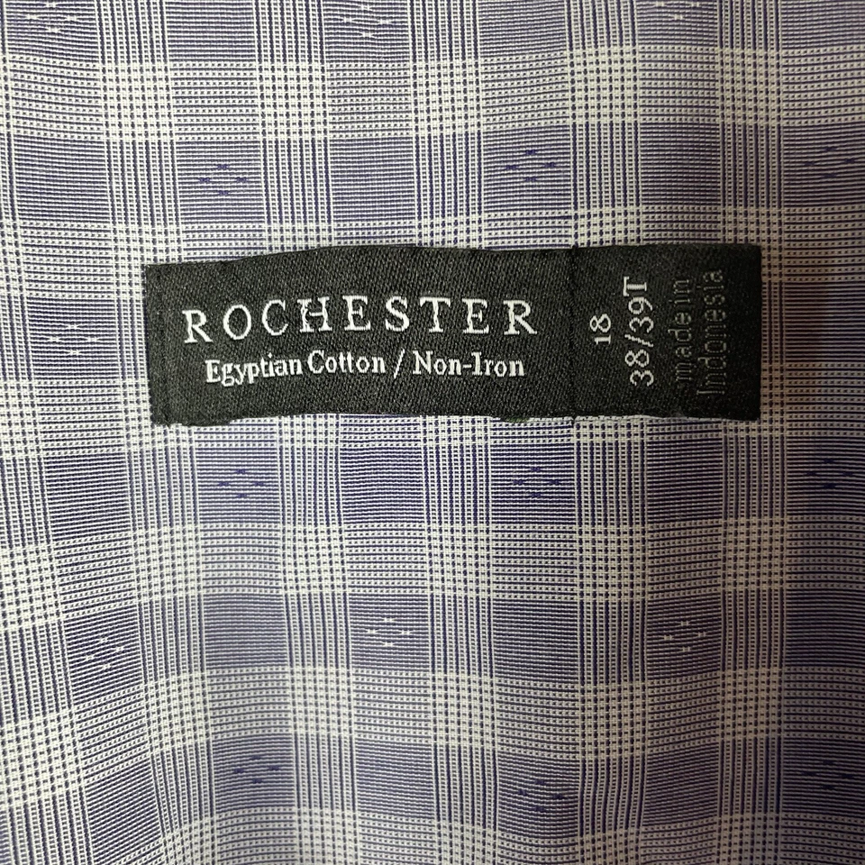 Rochester Mens Check Egyptian Cotton Long Sleeve Dress Shirt 18 38/39 Tall - Image 3 of 4