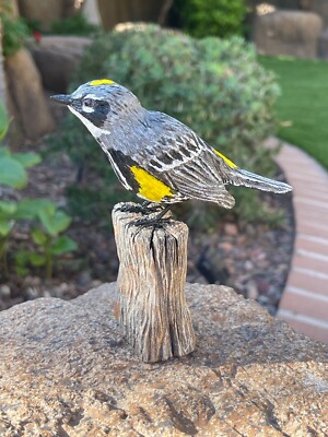 Hand Carved Wooden Yellow-rumped Warbler Life Size