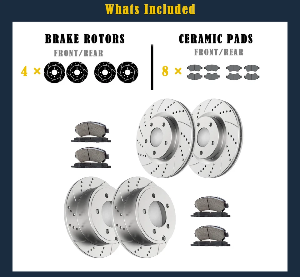 Pastillas de rotores de freno delanteras y traseras aptas para Jeep Compass Patriot perforadas ranuradas Foto 4 de 4