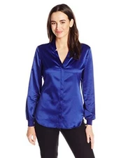 Ivanka Trump Women's Woven Button Blouse, Ink, Medium