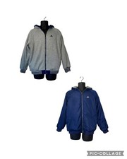Vintage Adidas Reversible Hooded Bomber Jacket Boys XL Blue White Full Zip Y2K