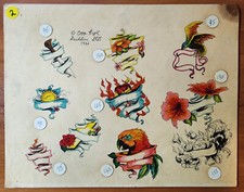 Rare 1982 Guideline Tattoo Flash Production Sheet Shop Used Hand Painted