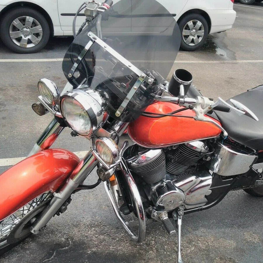 19"x17" Smoke Windshield Windscreen For Harley Dyna Honda Suzuki Yamaha Kawasaki - Image 3 of 4