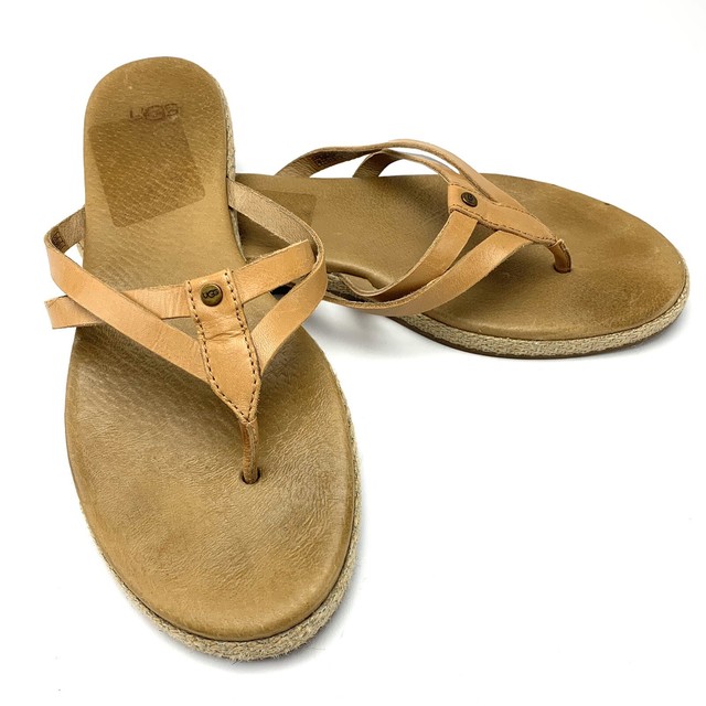 UGG Size 8 Womens Tan Leather Flip Flop Sandals eBay