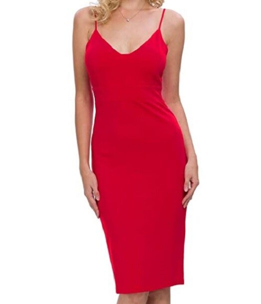 NEW LUSMAY Women's Midi Slim V Neck  Bodycon Party Dress Red Size 2XL