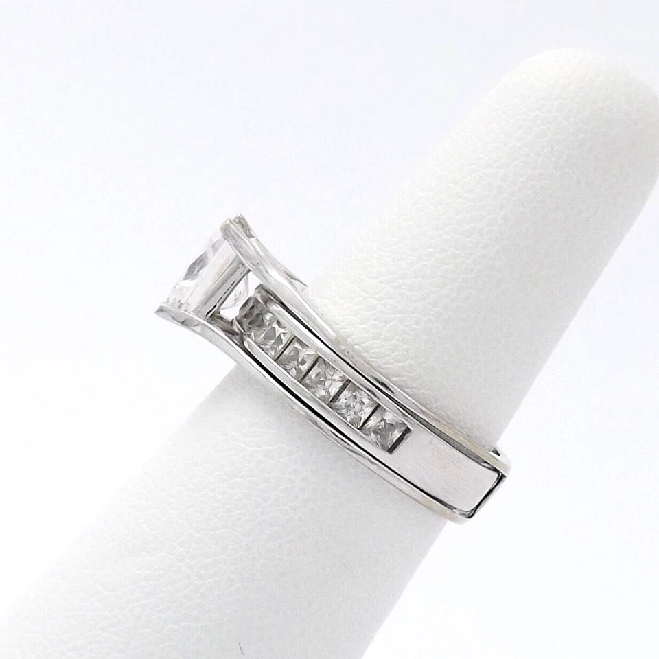 14k White Gold Princess Cut Cubic Zirconia Engagement Ring Wedding Band Setting - Image 4 of 4