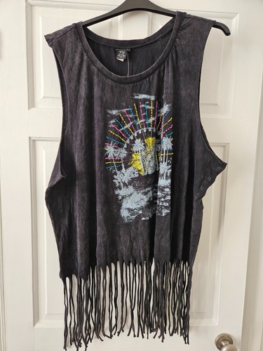 Torrid Black Mineral Wash Embellished Beaded Fringe Tank Top Size 5 UK 28/30 NWT - Picture 4 of 8