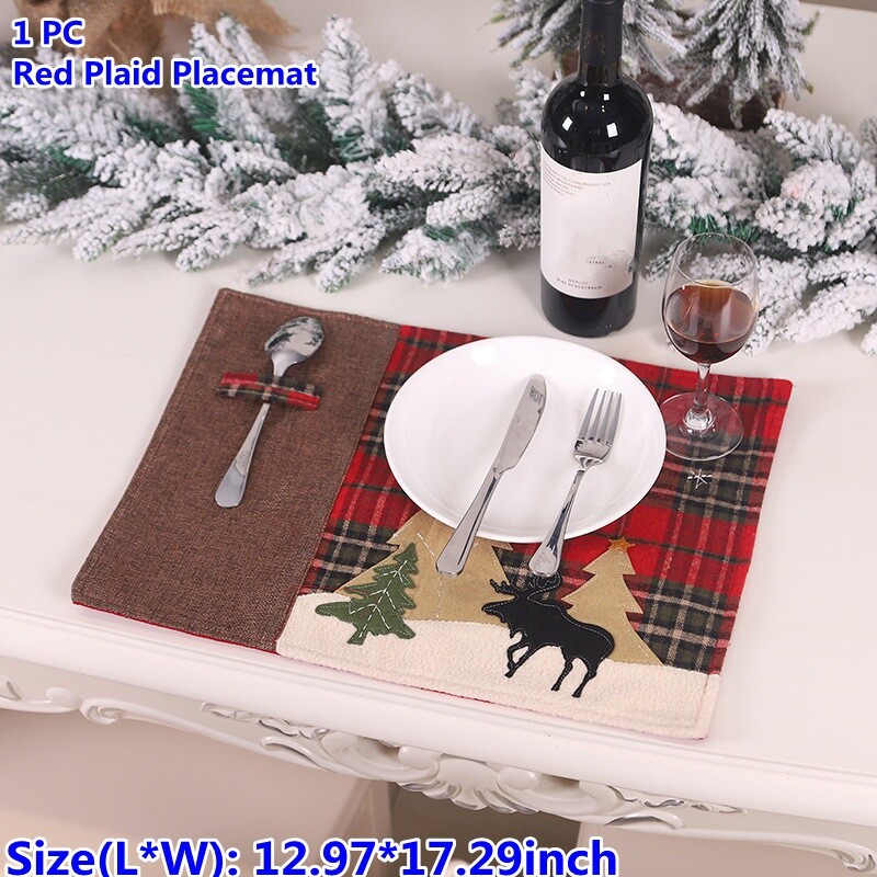 Merry Xmas Red Plaid Placemat Table Mat Desktop Decor Placemats Non Slip