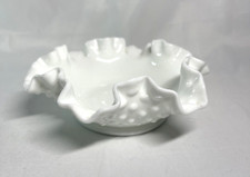 Fenton Hobnail Milk Glass 6" Double Crimped Bon Bon Marked