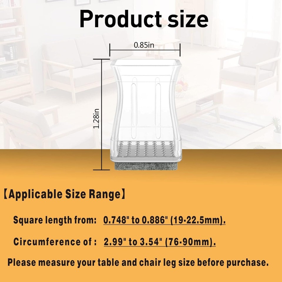 24 PCS Clear Square Chair Leg Floor Protectors, Silicone Furniture Pads