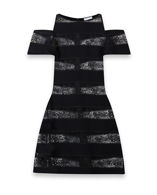 anne fontaine black dress Anne Fontaine Black Dress with Cold Shoulders and Lace Details, Size 38