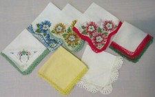 Vintage Lot 7 Ladies Crochet Lace Trim Embroidered Hankies Handkerchief