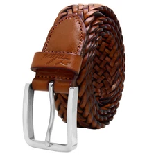 Falari Men's Braided Belt Stainless Steel Buckle Genuine Leather 35mm 9007