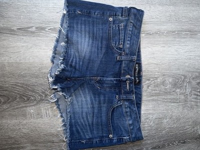 Express Jean Women's 4 Blue Denim Cut Off Shorts Mid Rise 5-Pocket Solid