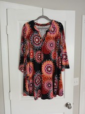 Mandala Print Swing Dress Tunic 3X Stretch Colorful Boho Geometric Career Party