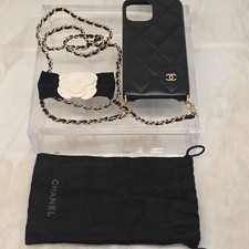 CHANEL Caviar Black Leather Phone Case-detachable Camellia Chain Strap-Series 30