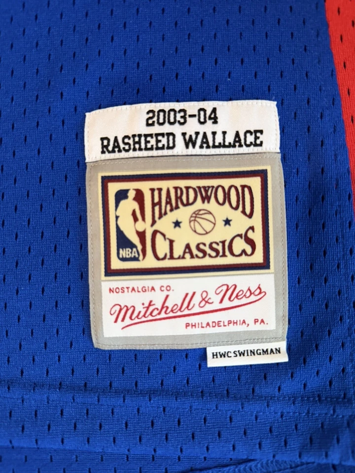 Camiseta deportiva grande Detroit Pistons Rasheed Wallace Mitchell & Ness NBA L azul roja nueva con etiquetas Foto 4 de 4