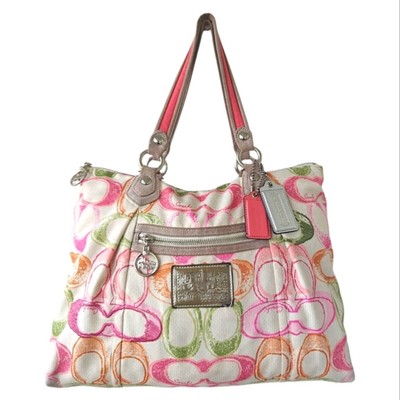 Coach Poppy Dream C Glam Pink, Green & Orange Shoulder Tote Bag | Vintage EUC