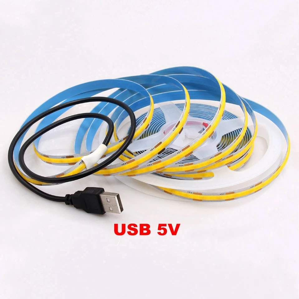 Striscia LED COB Luce Nastro Flessibile Luci Casa Fai da Te Illuminazione Bianco Caldo 5V 12V 24V - Immagine 2 di 4