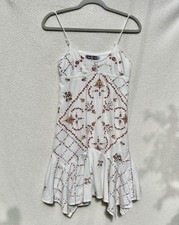 Urban Outfitters White Embroidered Handkerchief Hem Mini Dress XS Boho Festival