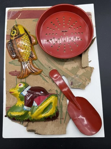 Nice Ohio Art Co Tin Sand Toy Set Fish Frog Sifter Shovel On Original Packaging