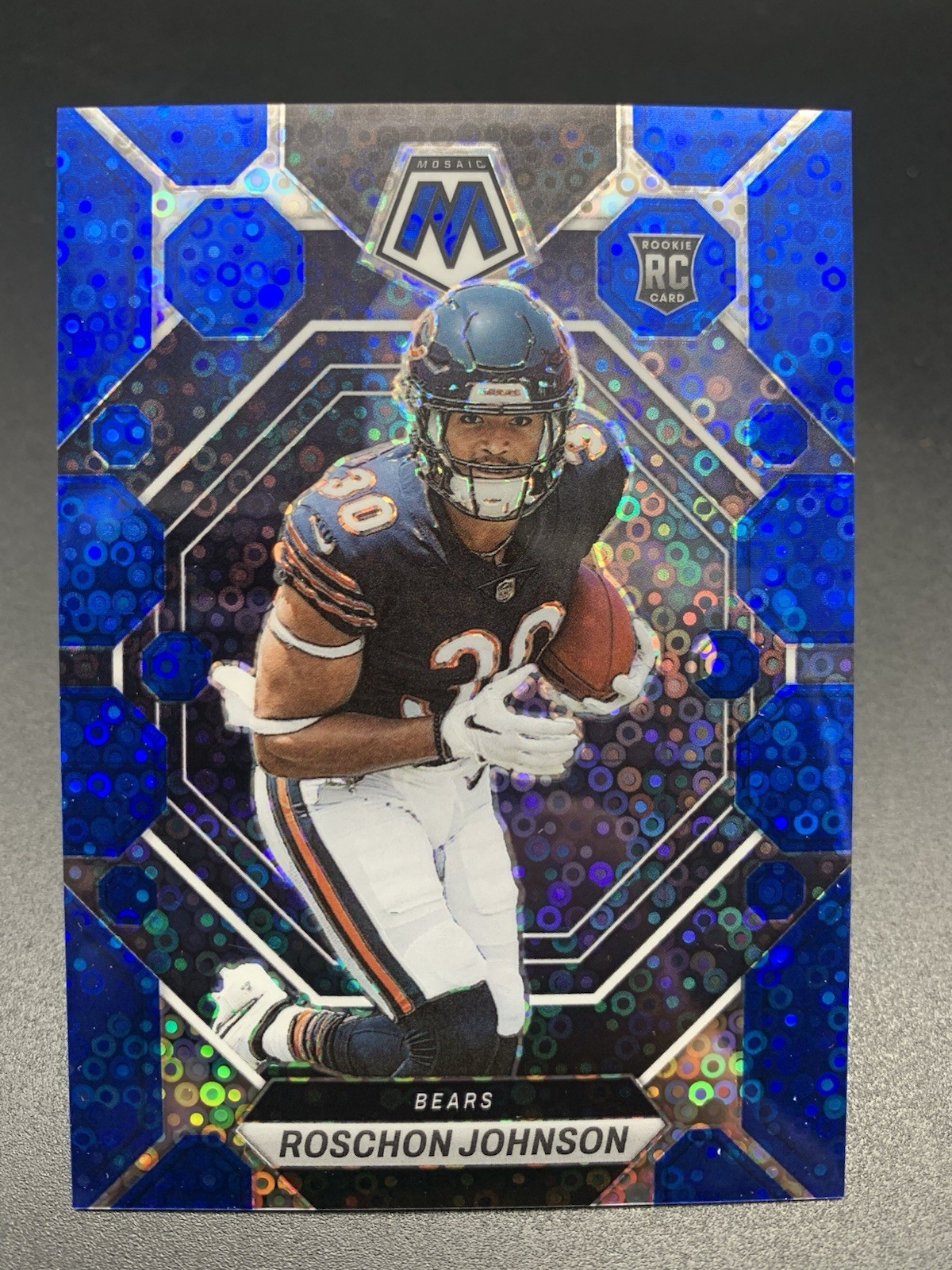 2023 Panini Mosaic No Huddle Roschon Johnson #359 Blue Disco Rookie /75 Bears
