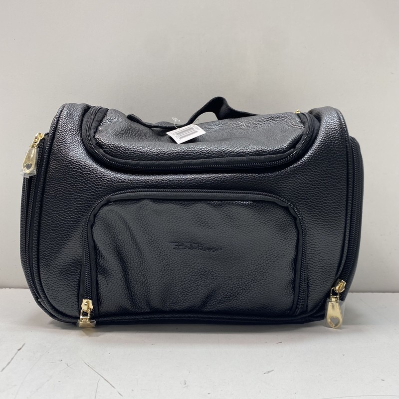 Bella Russo Black Pebbled Faux Leather Travel Toiletry Bag Gold Hardware NWT