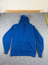 Vintage 70s Blank Pullover Hoodie Sweatshirt Size Medium Blue