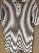 DKNY Polo Shirt Mens Small Lite Grey Black Stripes Short Sleeve Casual Golf