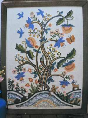 Tree Of Life Snake Bluebird Cushion Panel Transfer Crewel Embroidery Pattern