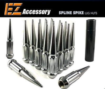 24 PC Solid Spline Spike Lug Nuts Kit | Chrome 12x1.5 | For Lexus Scion with Key