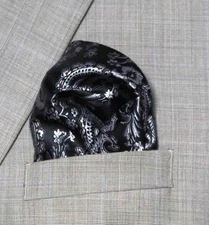 Gascoigne Pocket Square Blue Gray Black Paisley Men's
