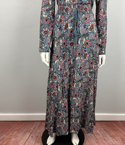 Maxi Vestido Rivers Talla 14 Cintura Elástica Manga Larga Borla Verde Estampado Paisley - Imagen 3 de 13