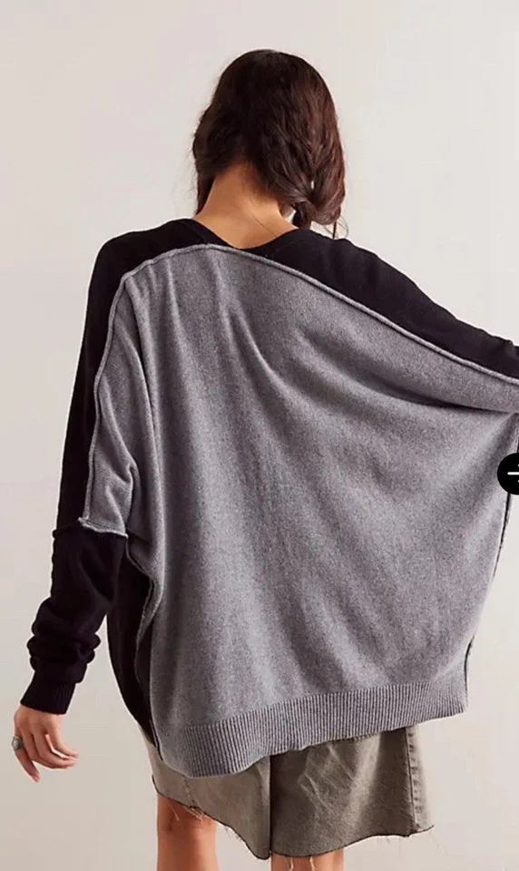 Cárdigan Free People Essential We The Free Bolsillos Botón Lana Negro Gris XL NUEVO CON ETIQUETAS Foto 2 de 4