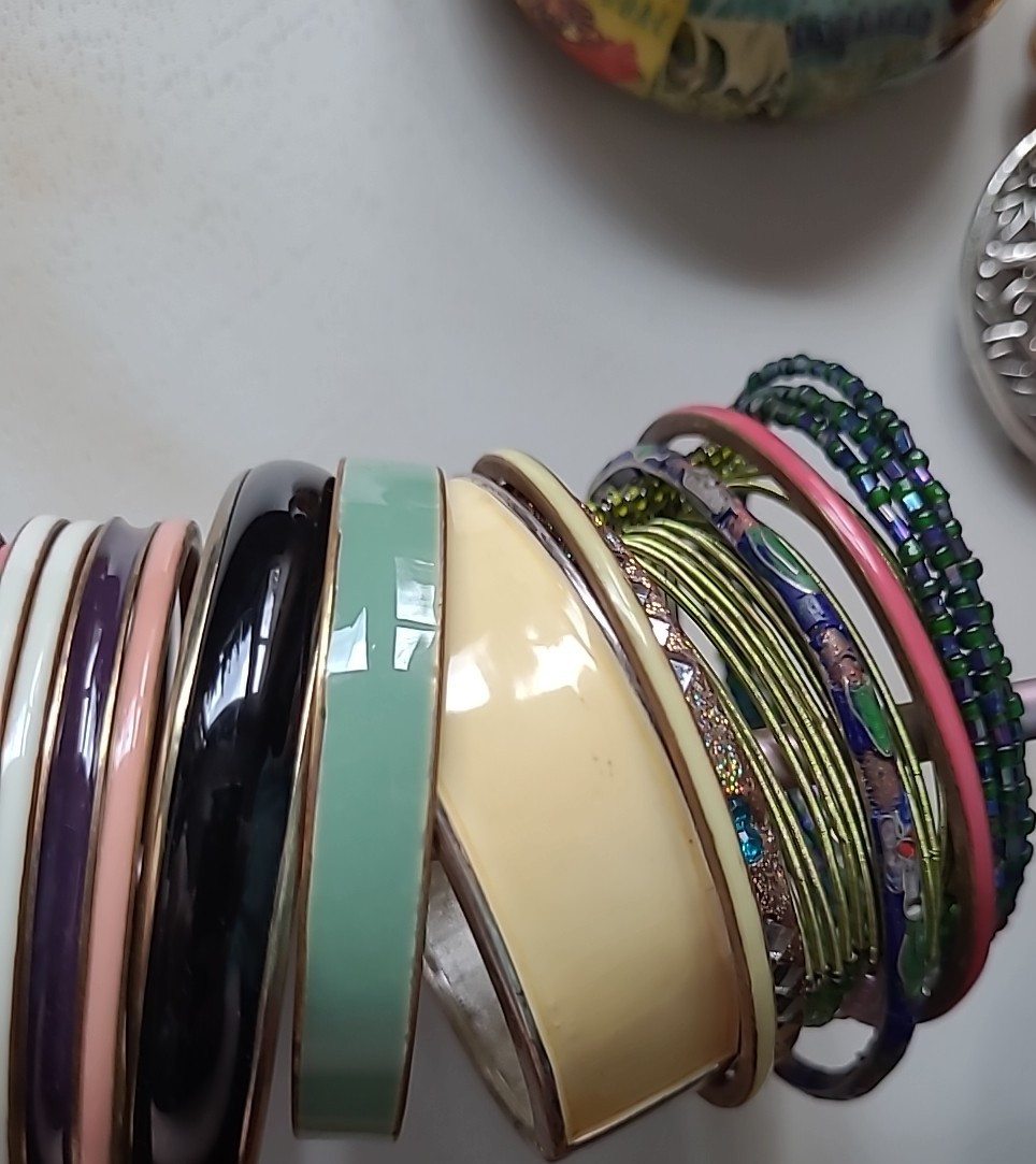 35 Stackable Bangle Bracelets Enamel Metal Beaded - image 6