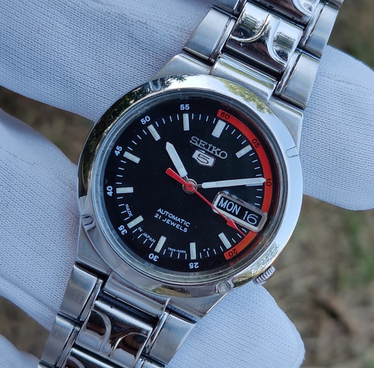 N-Mint Seiko 5 Automatic 7S26-02A0 ''Black Racer Dial'' Japan Made