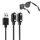 Black 60cm USB charging cable for smart glasses with dual lenses, shown alongside a black charging brick and white cable.