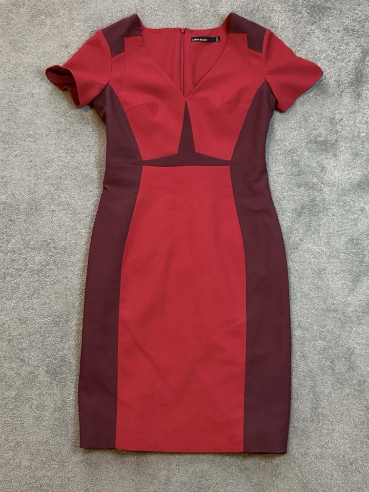Karen Millen Red Burgundy Colour Block Pencil Dress UK 12 – Tailored ...