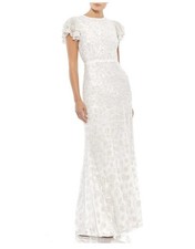 Mac Duggal 10748 Lace High Neck Flutter Cap Sleeve Evening Gown White Size 12